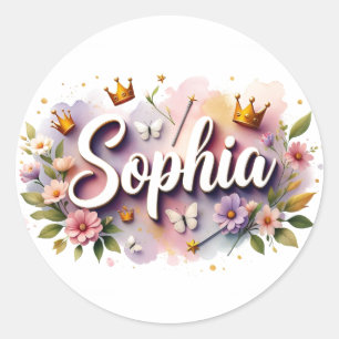 Persoonlijke Princess Flower Naamstickers Ronde Sticker