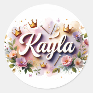 Persoonlijke Princess Flower Naamstickers Ronde Sticker