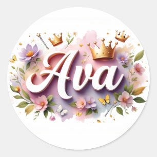 Persoonlijke Princess Flower Naamstickers  Ronde Sticker