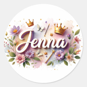 Persoonlijke Princess Flower Naamstickers  Ronde Sticker