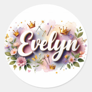 Persoonlijke Princess Flower Naamstickers  Ronde Sticker