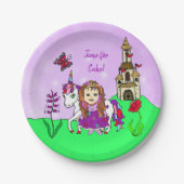Persoonlijke prinses en Unicorn Birthday Party Papieren Bordje (Voorkant)