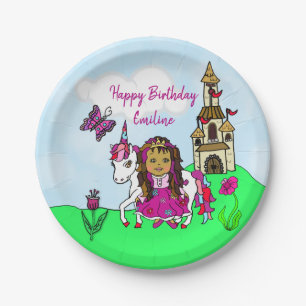 Persoonlijke prinses en Unicorn Birthday Party Papieren Bordje