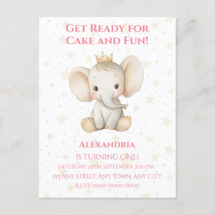Persoonlijke prinses olifant voor de 1e verjaardag briefkaart