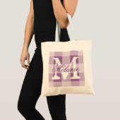 Persoonlijke pruim gingham monogram schoudertas tote bag (Voorkant (product))