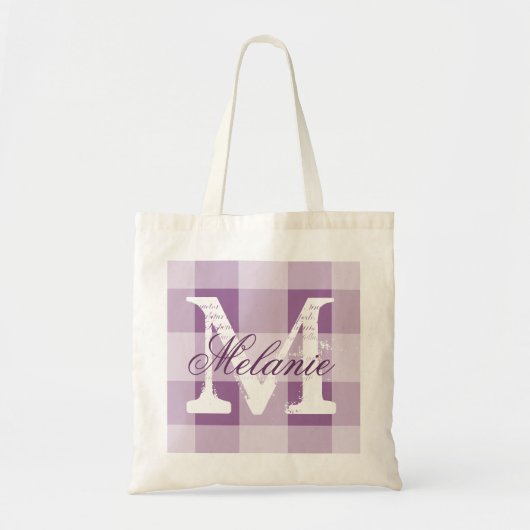 Persoonlijke pruim gingham monogram schoudertas tote bag (Voorkant)
