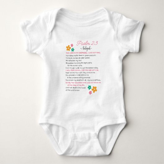 Persoonlijke Psalm 23-NIV Bijbeltekst Bloemen Romper (Voorkant)