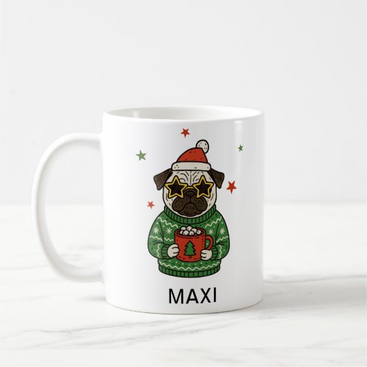 Persoonlijke Pug-hond Kerstmis Koffiemok (Links)