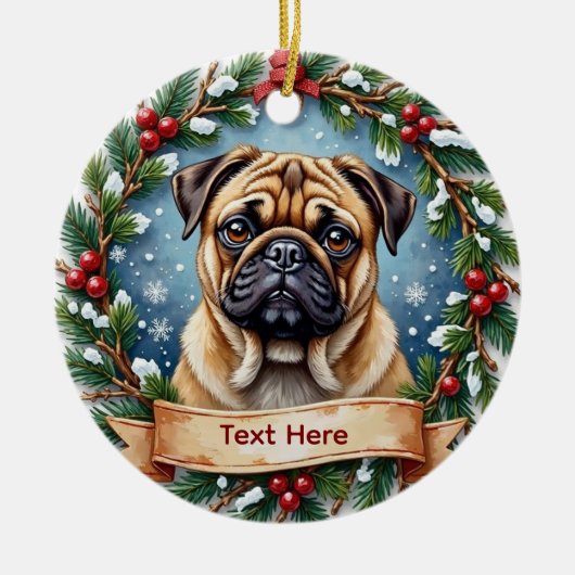 Persoonlijke Pug Kerstmis  Keramisch Ornament (Voorkant)