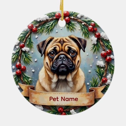 Persoonlijke Pug Kerstmis Keramisch Ornament (Achterkant)