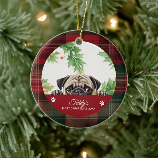 Persoonlijke Pug Kerstmis Keramisch Ornament (Boom)