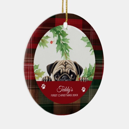 Persoonlijke Pug Kerstmis Keramisch Ornament (Rechts)