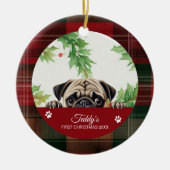 Persoonlijke Pug Kerstmis Keramisch Ornament (Voorkant)