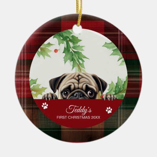 Persoonlijke Pug Kerstmis Keramisch Ornament (Voorkant)