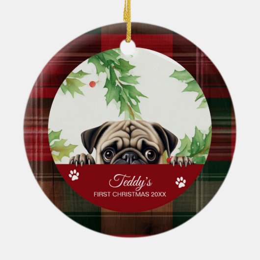 Persoonlijke Pug Kerstmis Keramisch Ornament (Achterkant)