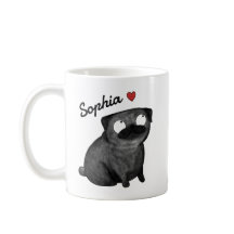 Persoonlijke Pug Mok, Zwarte Pug Aangepaste naam b