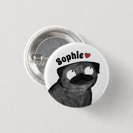 Persoonlijke Pug Naam Knop, Aangepaste Naam Pug Ronde Button 3,2 Cm