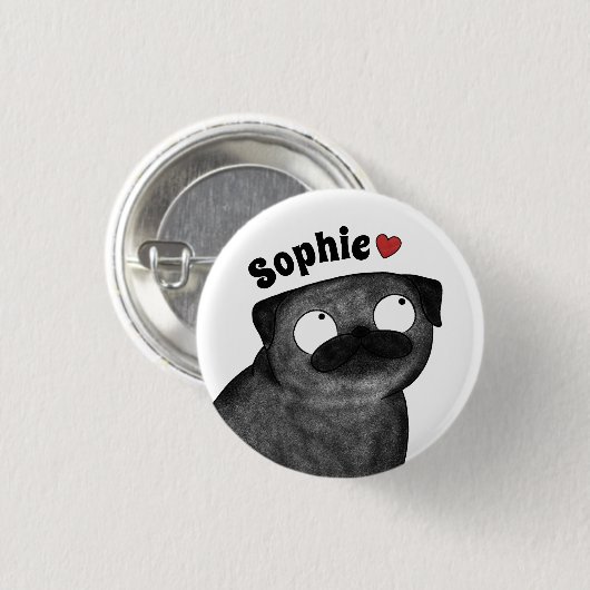 Persoonlijke Pug Naam Knop, Aangepaste Naam Pug Ronde Button 3,2 Cm (Voorkant /achterkant)