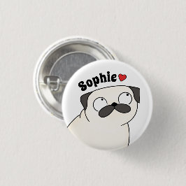Persoonlijke Pug Naam Knop Speld, Aangepaste Naam Ronde Button 3,2 Cm