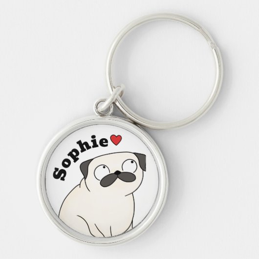 Persoonlijke Pug-sleutelhanger Aangepaste naam, Pu Sleutelhanger (Voorkant)