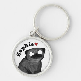 Persoonlijke Pug-sleutelhanger Aangepaste naam, Pu Sleutelhanger