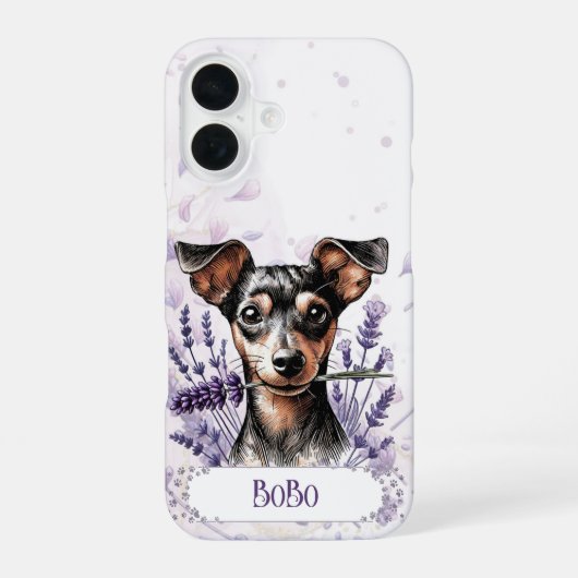 Persoonlijke Pup-houder – Min Pin iPhone 16 Hoesje (Achterkant)