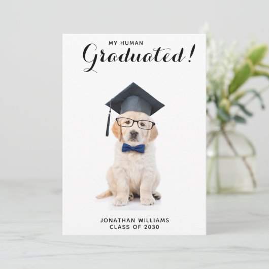 Persoonlijke Puppy Dog Afstuderen Graduation Party Kaart (Staand voorkant)