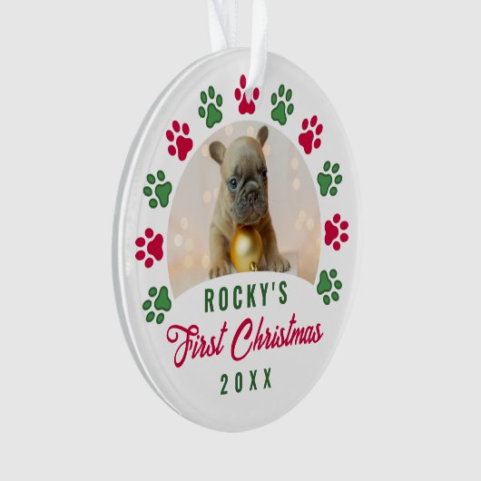 Persoonlijke puppy Dog First-kerstfoto Ornament (voorkant)
