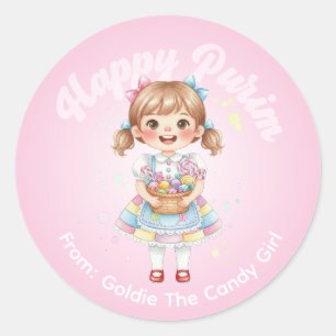 Persoonlijke Purim-sticker – Candy Girl-thema Ronde Sticker