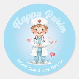 Persoonlijke Purim-sticker – Doktersthema Ronde Sticker