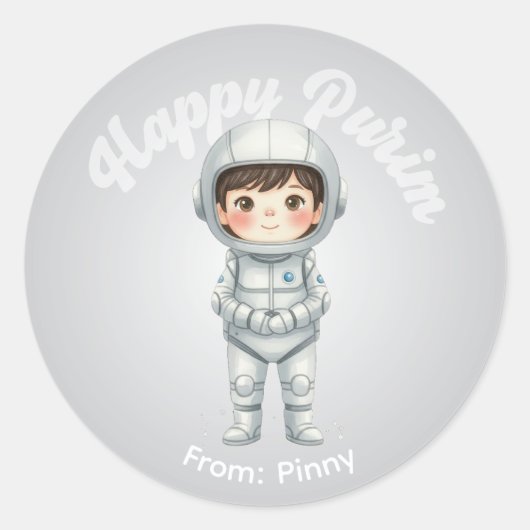 Persoonlijke Purim sticker – Jongens Robot Thema (Voorkant)