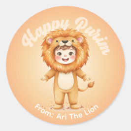 Persoonlijke Purim-sticker – Leeuwenthema Ronde Sticker