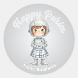 Persoonlijke Purim-sticker – Robot Thema Ronde Sticker