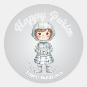 Persoonlijke Purim-sticker – Robot Thema Ronde Sticker