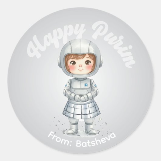 Persoonlijke Purim-sticker – Robot Thema Ronde Sticker (Voorkant)