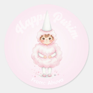 Persoonlijke Purim-sticker – Roze Cotton Candy Ronde Sticker