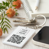 Persoonlijke QR-code zakelijke kaart Uw logo wit Sleutelhanger (Voorkant Rechts)