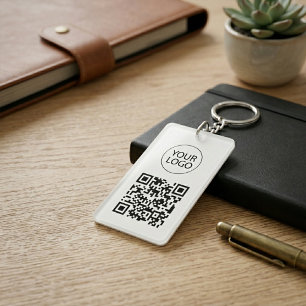 Persoonlijke QR-code zakelijke kaart Uw logo wit Sleutelhanger