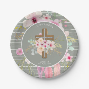 Persoonlijke QUINCEANERA-cadeaus - Bloemenkruis Papieren Bordje