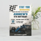 Persoonlijke Race Auto Verjaardagsfeest voor kind Kaart (Staand voorkant)