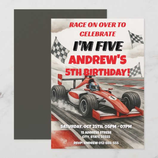 Persoonlijke Racecar sport verjaardagsuitnodiging Kaart (Voorkant / Achterkant)