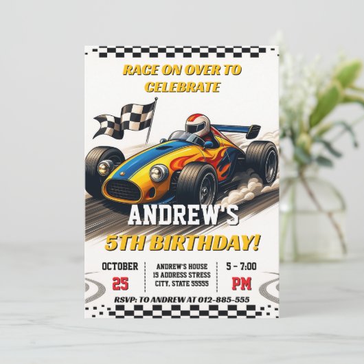 Persoonlijke Racing autosport verjaardag voor jong Kaart (Staand voorkant)