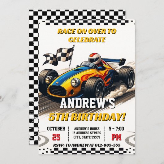 Persoonlijke Racing autosport verjaardag voor jong Kaart (Voorkant / Achterkant)