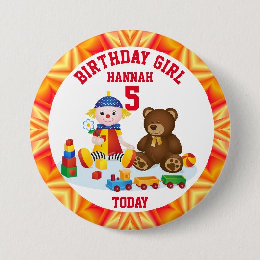 Persoonlijke Rag Doll en Teddy Kinderen Leeftijd Ronde Button 7,6 Cm (Voorkant)