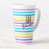 Persoonlijke Rainbow girly naam & monogram Latte Mok (Rechterhoek)