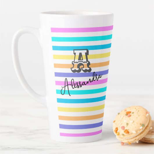 Persoonlijke Rainbow girly naam & monogram Latte Mok (In situ)