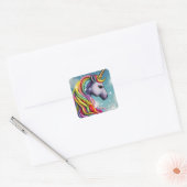 Persoonlijke Rainbow Unicorn naam Vierkante Sticker (Envelop)