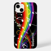 Persoonlijke Rainbow White-Muzieknoten op zwart Case-Mate iPhone Case (Achterkant)