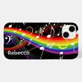 Persoonlijke Rainbow White-Muzieknoten op zwart Case-Mate iPhone Case (Achterkant (horizontaal))