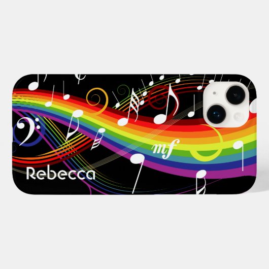 Persoonlijke Rainbow White-Muzieknoten op zwart Case-Mate iPhone Case (Achterkant (horizontaal))